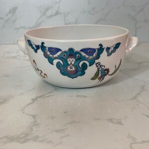 Vintage Royal Worcester England Fine Porcelain White Green Floral Serving Bowl
